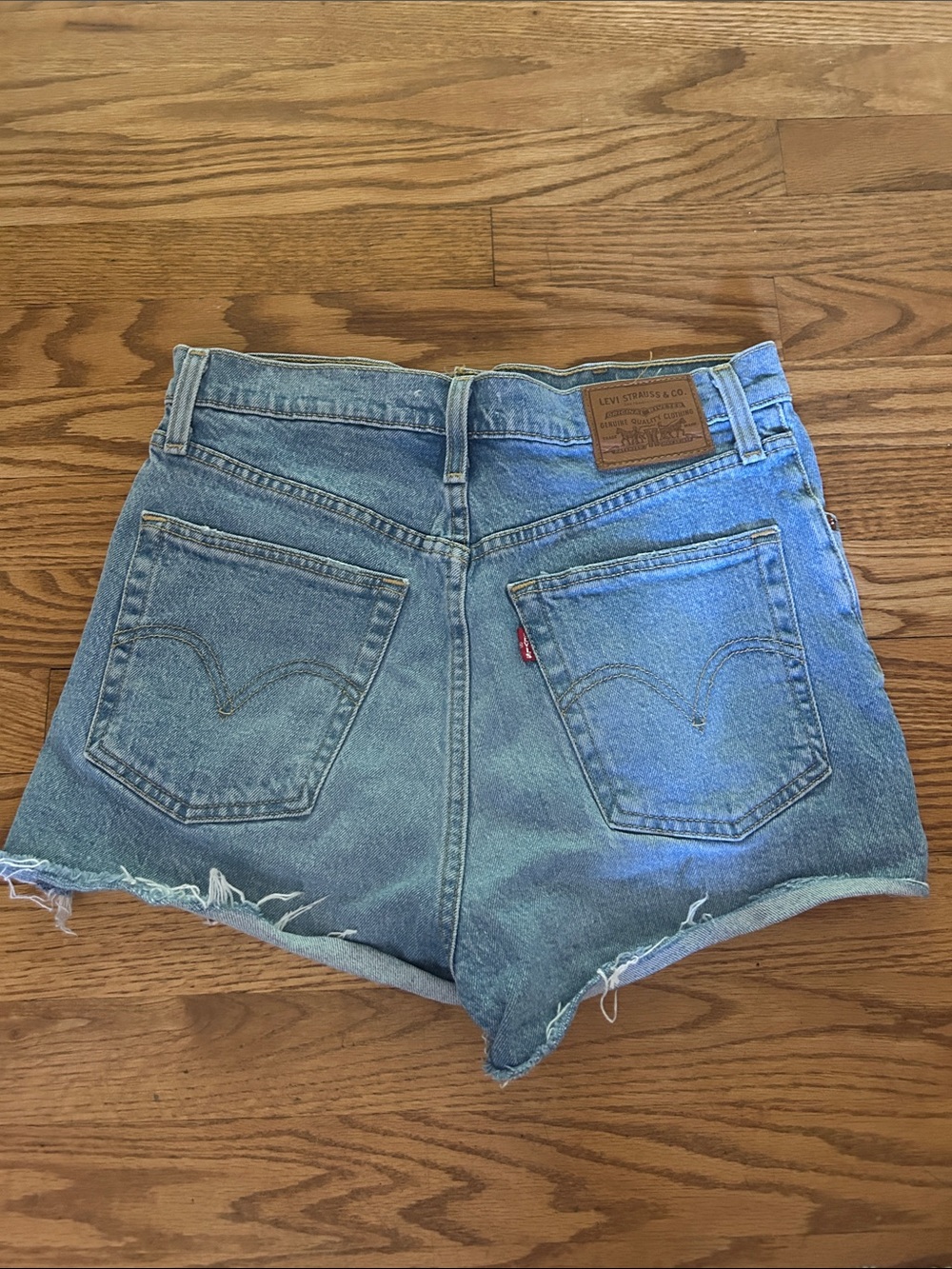 Levi's Light Blue Distressed High-Rise Denim Shorts - Picture 2 of 6